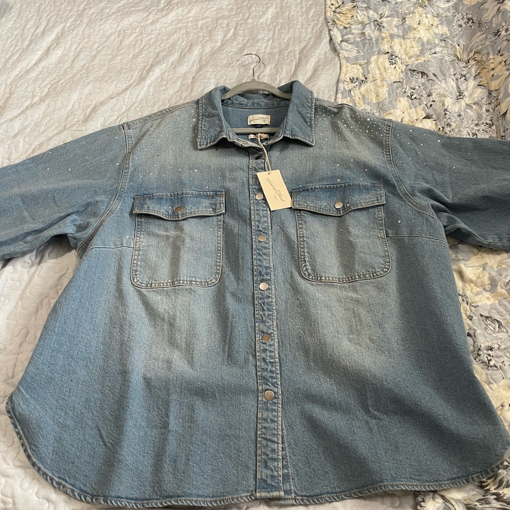 Universal Thread Oversized Light Blue Jean Jacket with Gems